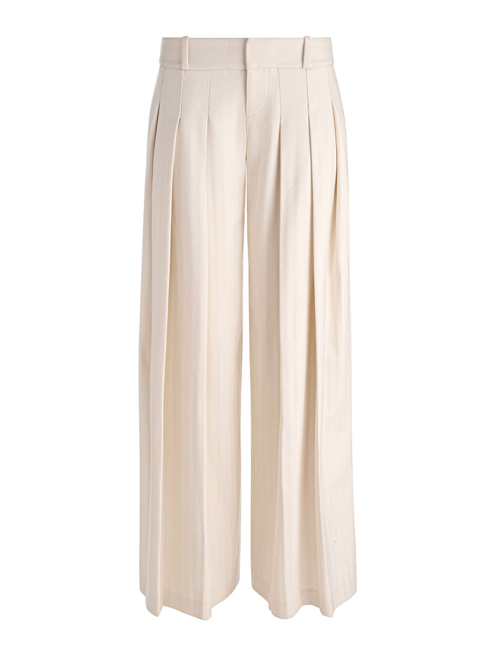 SIMON PLEATED TROUSER - OFF WHITE/OATMEAL