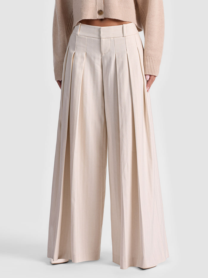 SIMON PLEATED TROUSER - OFF WHITE/OATMEAL