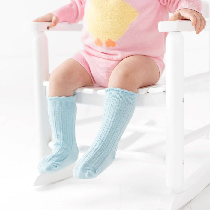 Sky Blue Frill Knee High Socks