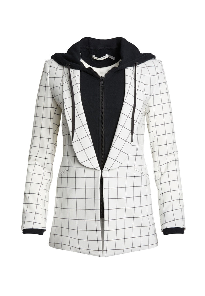 SKYE LONG BXY BOYFRIEND BLAZER - OFF WHITE/BLACK