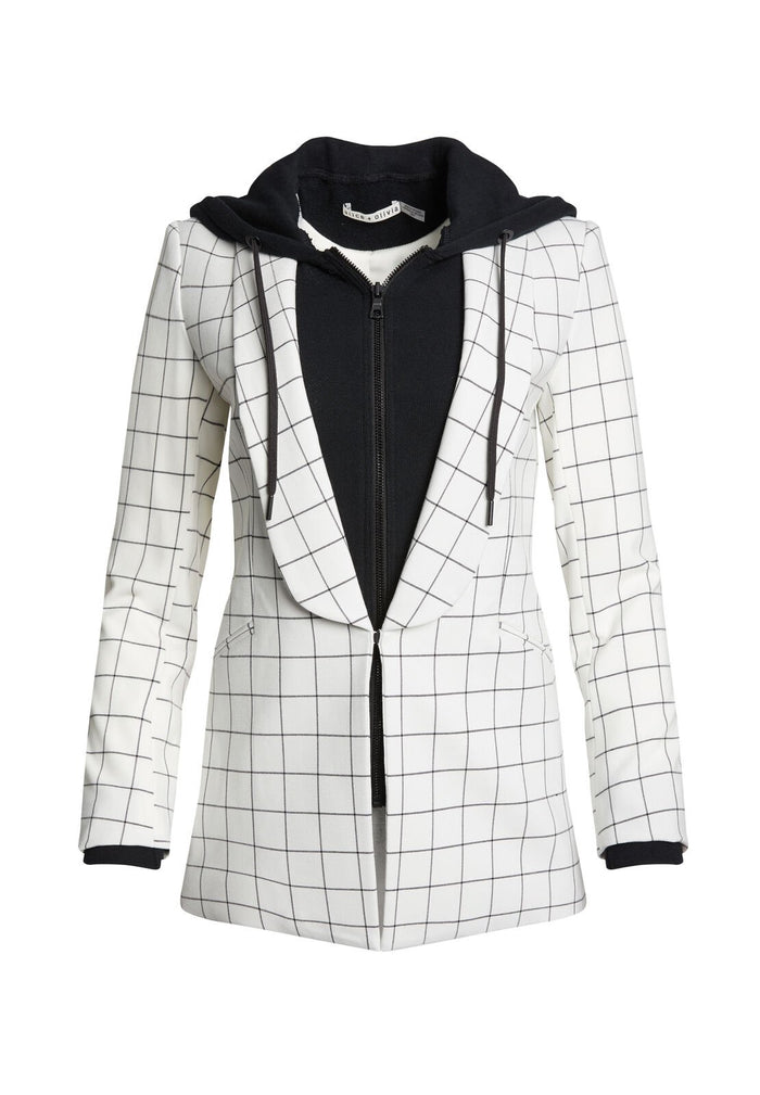 SKYE LONG BXY BOYFRIEND BLAZER - OFF WHITE/BLACK