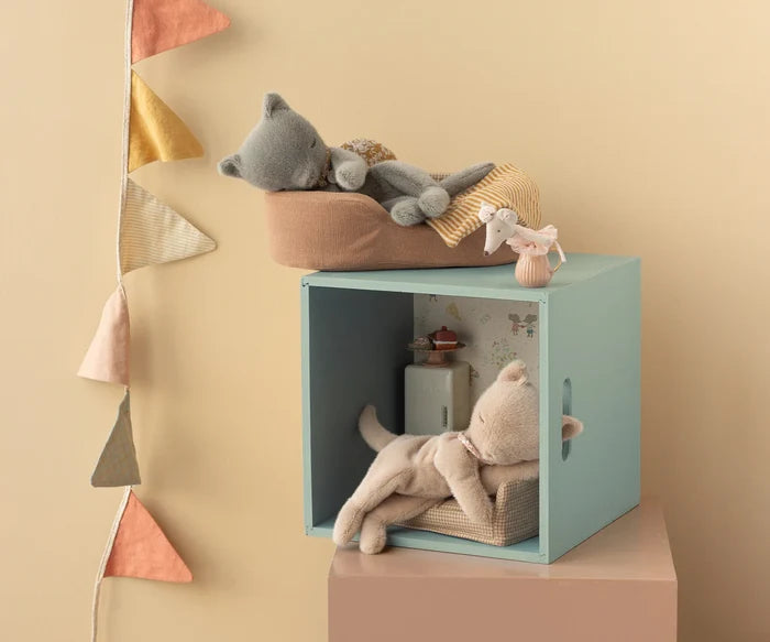 Sleeping Kitten Plush, Small- Cream Peach