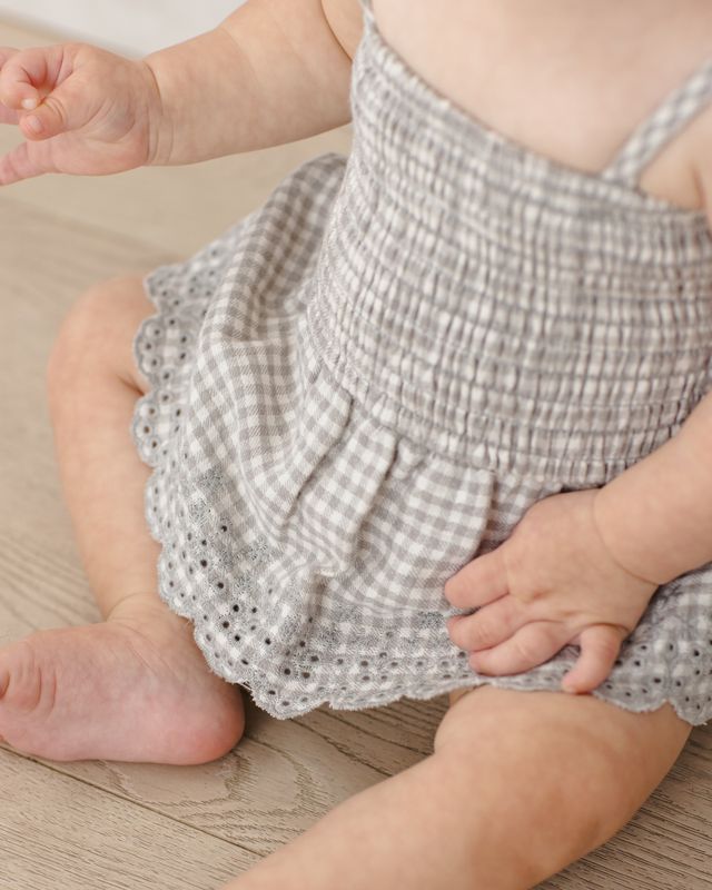 Smocked Skirted Romper Sage Gingham