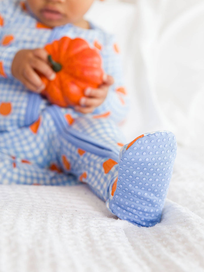 SoftSnooze™ Baby Bamboo Viscose Pumpkin Patch Gingham Footed One Piece Pajama