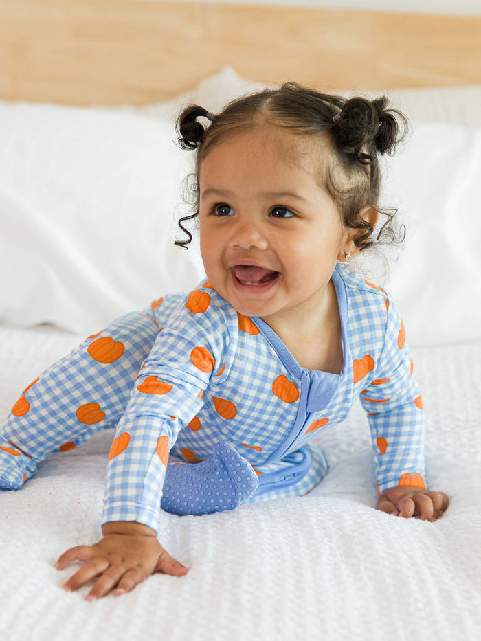 SoftSnooze™ Baby Bamboo Viscose Pumpkin Patch Gingham Footed One Piece Pajama