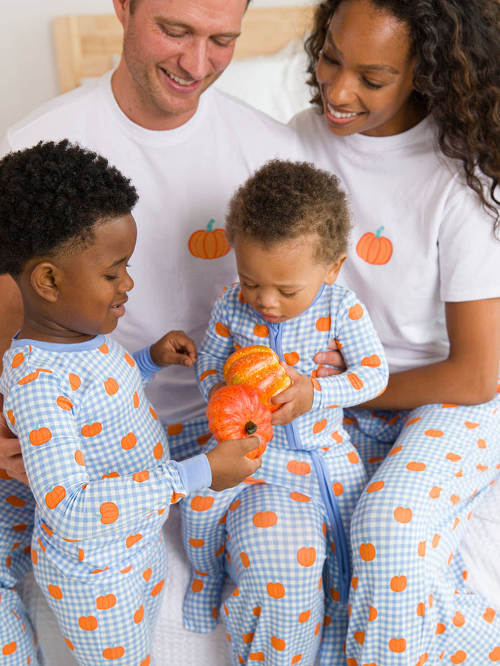 SoftSnooze™ Baby Bamboo Viscose Pumpkin Patch Gingham Footed One Piece Pajama