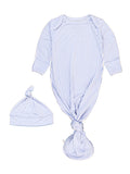 SoftSnooze™ Baby Boys Bamboo Viscose Periwinkle & White Micro Stripe Knotted Sleep Gown & Hat Set