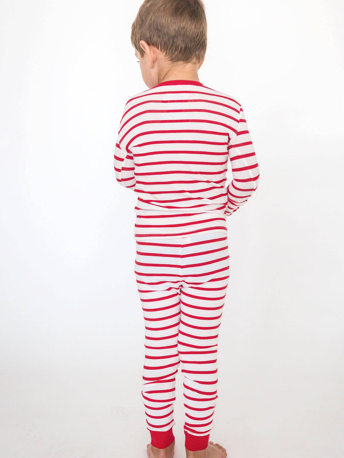 SoftSnooze™ Boys Cotton Modal Red & White Stripe Long Sleeve Pajama Set