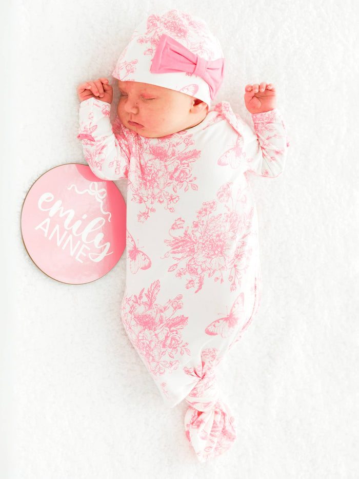 SoftSnooze™ Women's Bamboo Viscose Pink Butterfly Garden Toile Mommy & Me Maternity Robe