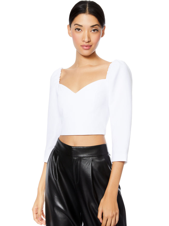 SOLANGE PUFF SLEEVE CROP TOP - WHITE