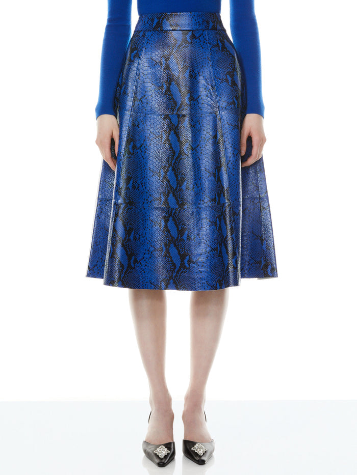 SOSIE LEATHER MIDI SKIRT - COBALT/BLACK