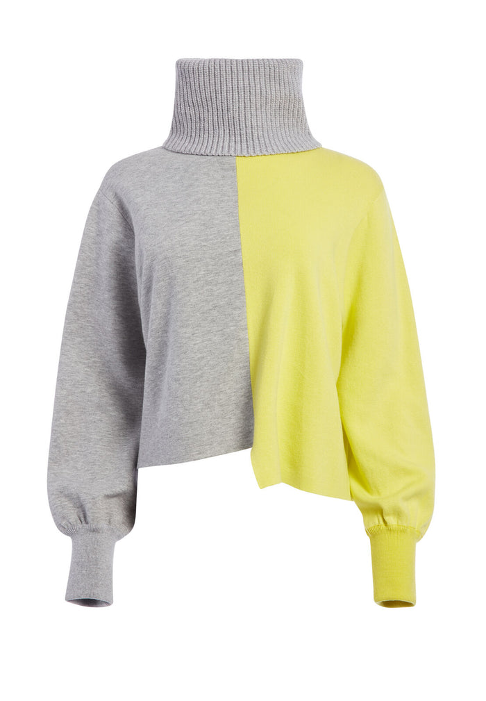 SPENCER NEON COLOR BLOCK SWEATER - LIGHT HEATHER GREY/SUNNY LIME