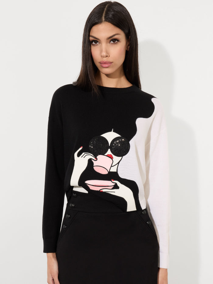 STACEFACE PULLOVER - BLACK/SOFT WHITE MULTI