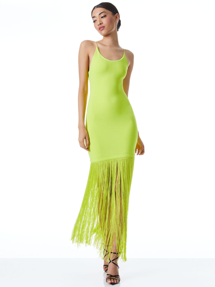 STEPH SCOOP NECK FRINGE DRESS - CITRON