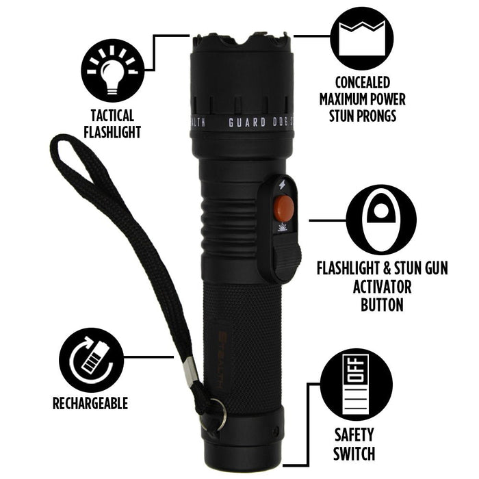 Stealth - Stun Gun Flashlight Rubberized Body with Holster Included - Stun Gun
