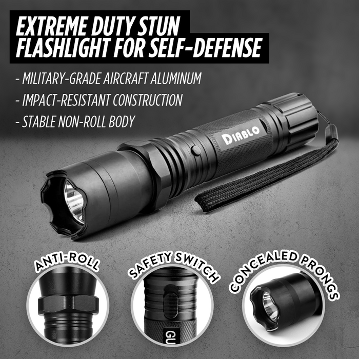 Stun Gun with Flashlight – 160 Lumen and 3-Function Light | Diablo