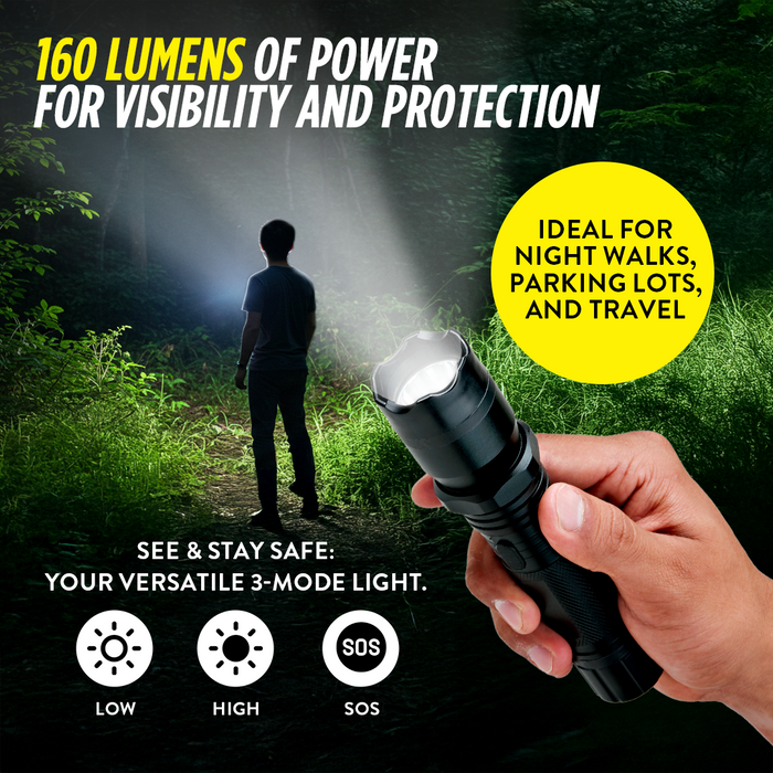 Stun Gun with Flashlight – 160 Lumen and 3-Function Light | Diablo