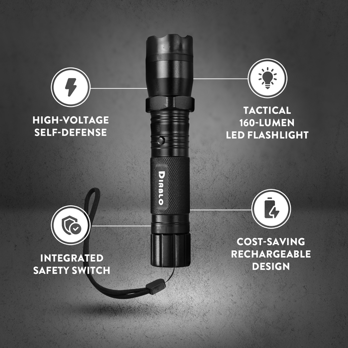 Stun Gun with Flashlight – 160 Lumen and 3-Function Light | Diablo
