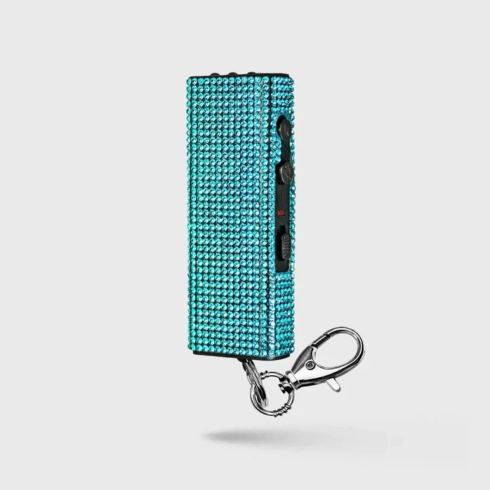 stun gun with rhinestones and keychain teal