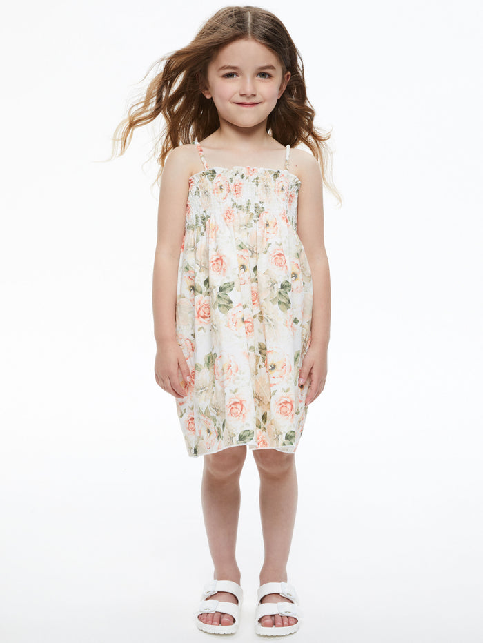 SULLY CHILDREN'S SMOCKED BABYDOLL DRESS - MORNINGSIDE FLORAL WHITE