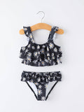 Summer Black Floral Girl Two Piece Swimsuit