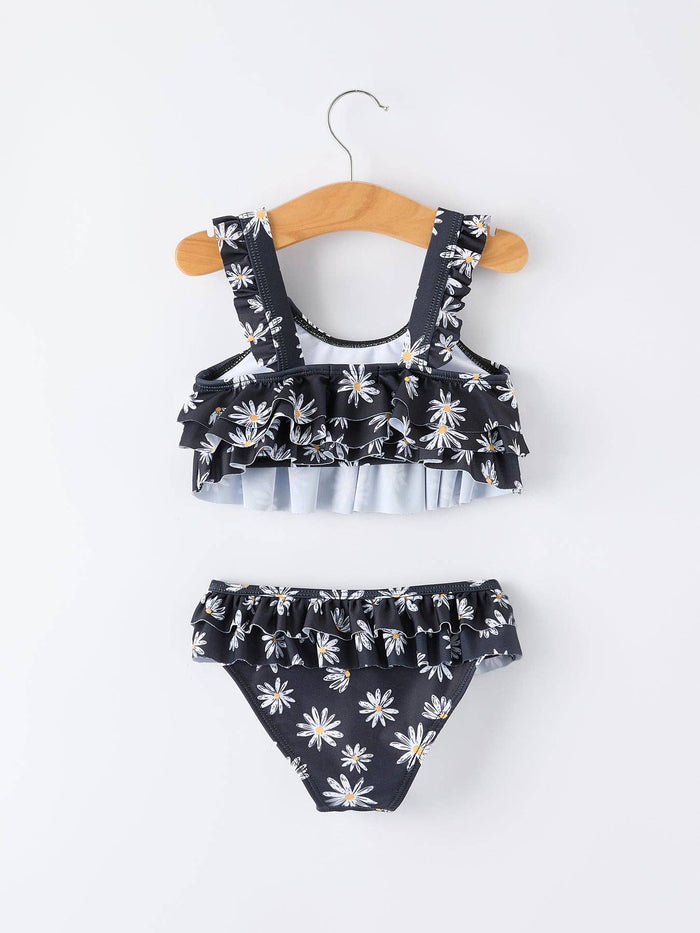 Summer Black Floral Girl Two Piece Swimsuit