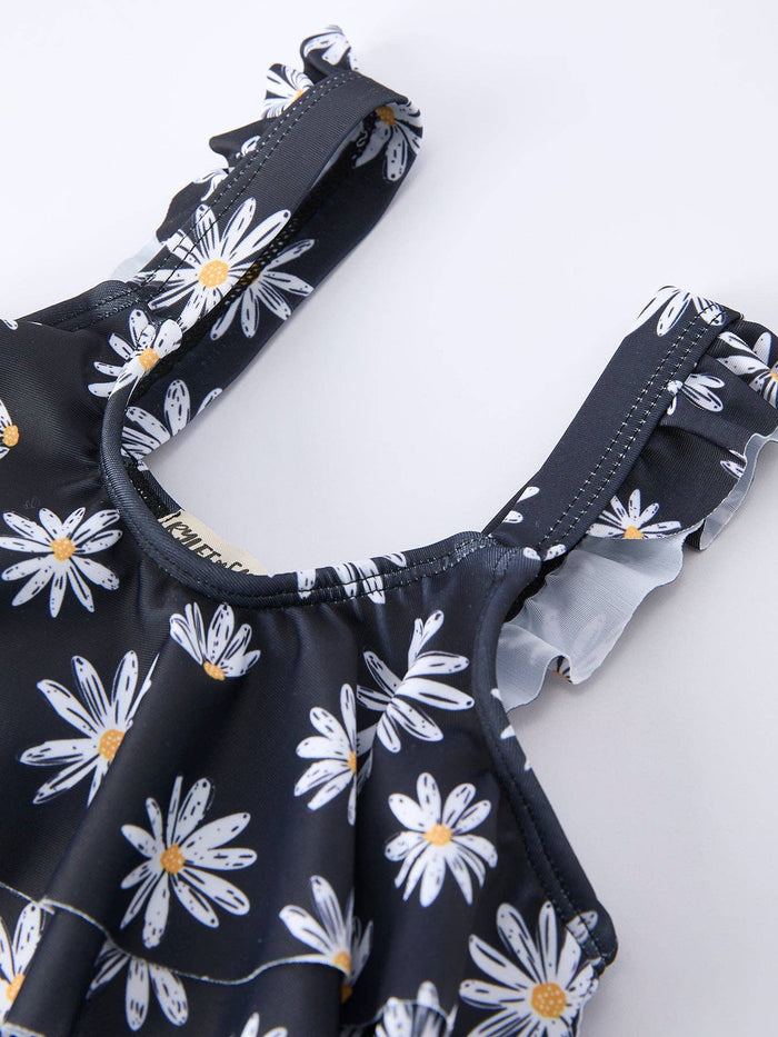 Summer Black Floral Girl Two Piece Swimsuit
