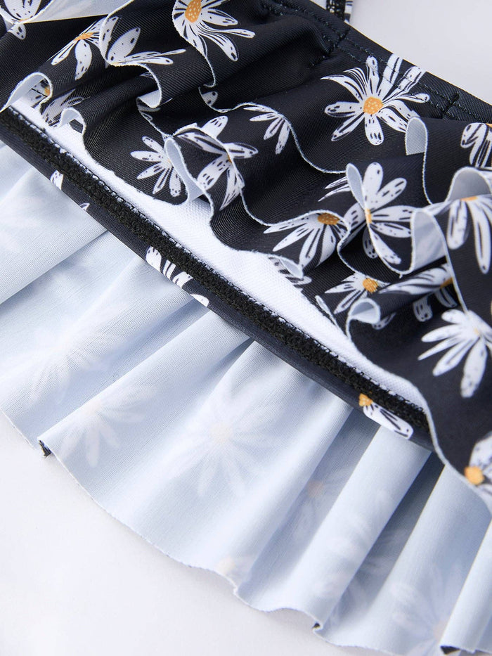 Summer Black Floral Girl Two Piece Swimsuit