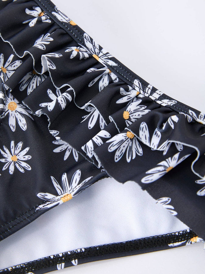 Summer Black Floral Girl Two Piece Swimsuit