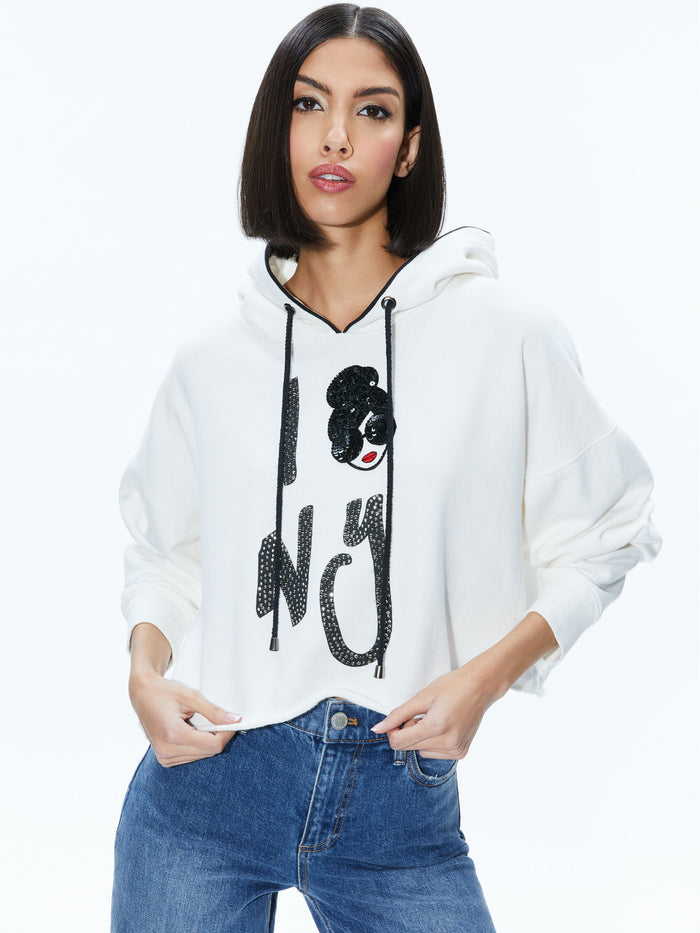 SUNNY BOXY STACEFACE CROPPED HOODIE - OPTIC WHITE