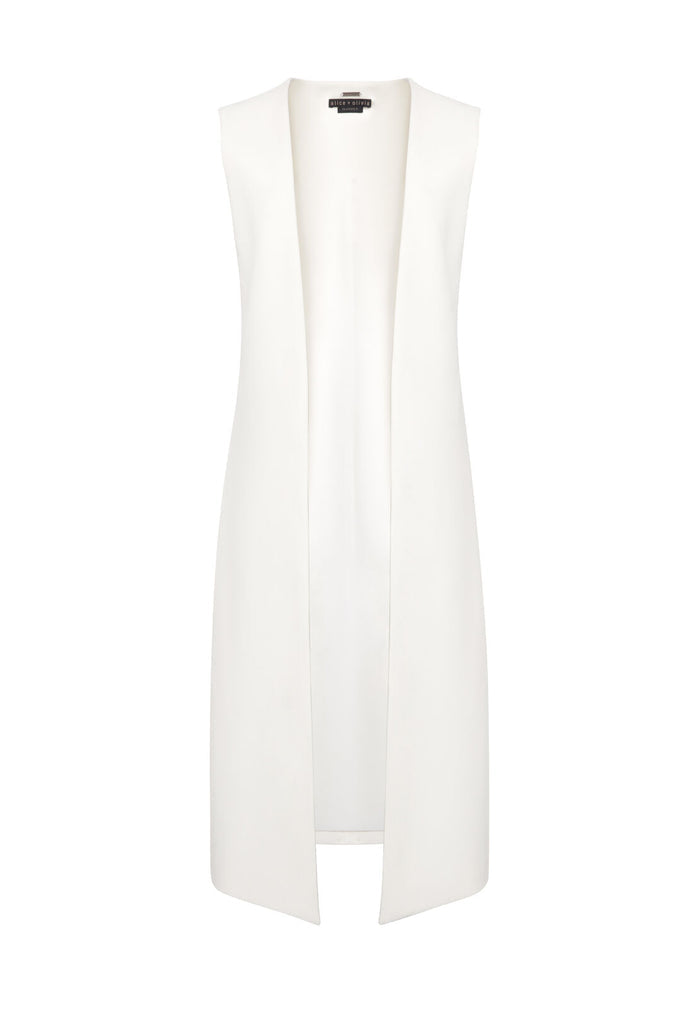 SUZETTE COLLARLESS LONG VEST - OFF WHITE