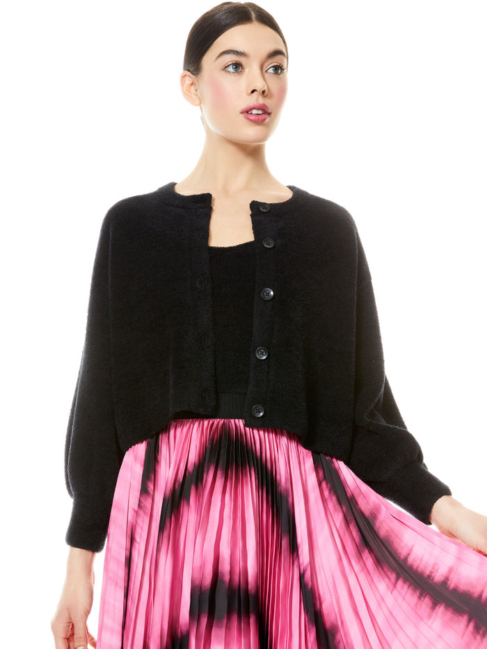 SYLVIE FUZZY CROPPED CARDIGAN - BLACK