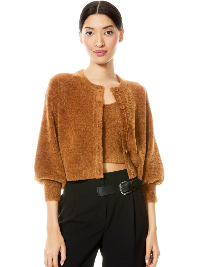 SYLVIE FUZZY CROPPED CARDIGAN - CAMEL
