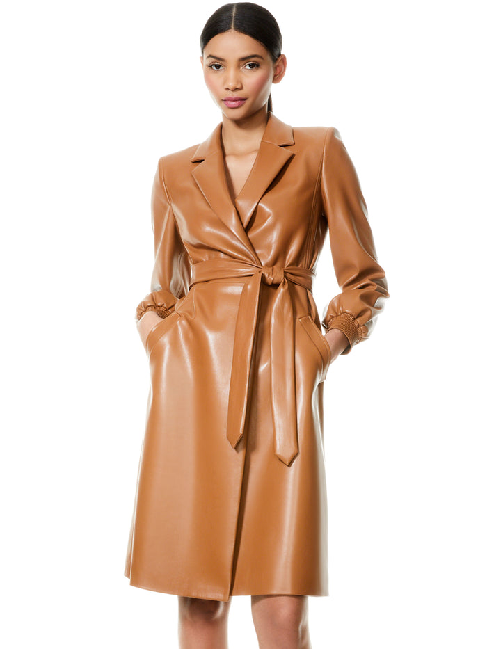 TAMESHA VEGAN LEATHER COAT - CAMEL