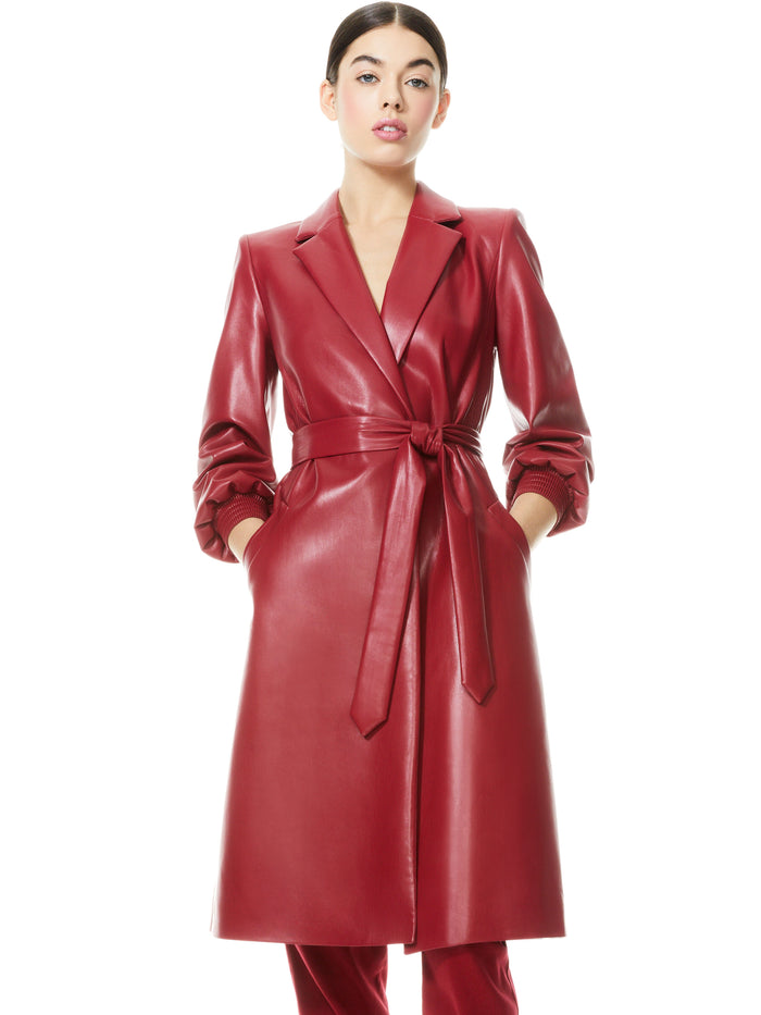 TAMESHA VEGAN LEATHER COAT - DARK BURGUNDY