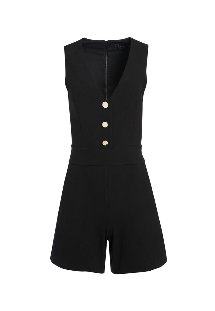 TAMIRA BUTTON FRONT ROMPER - BLACK