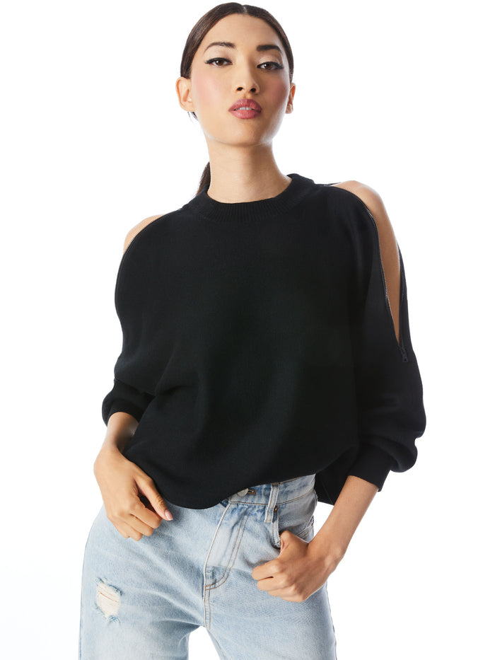 TERA CUTOUT SHOULDER PULLOVER - BLACK