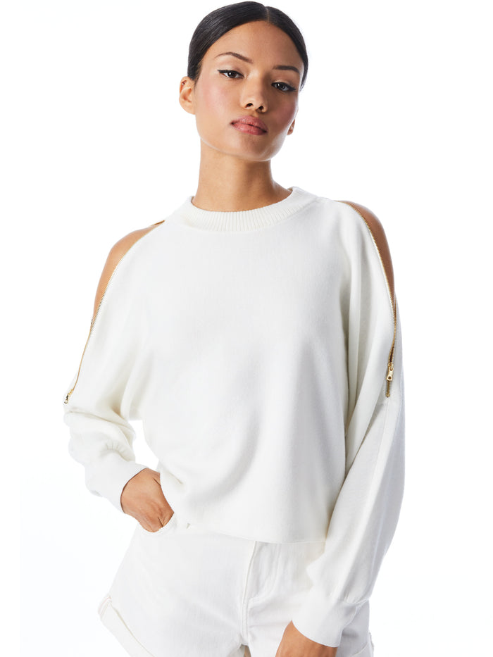 TERA CUTOUT SHOULDER PULLOVER - SOFT WHITE
