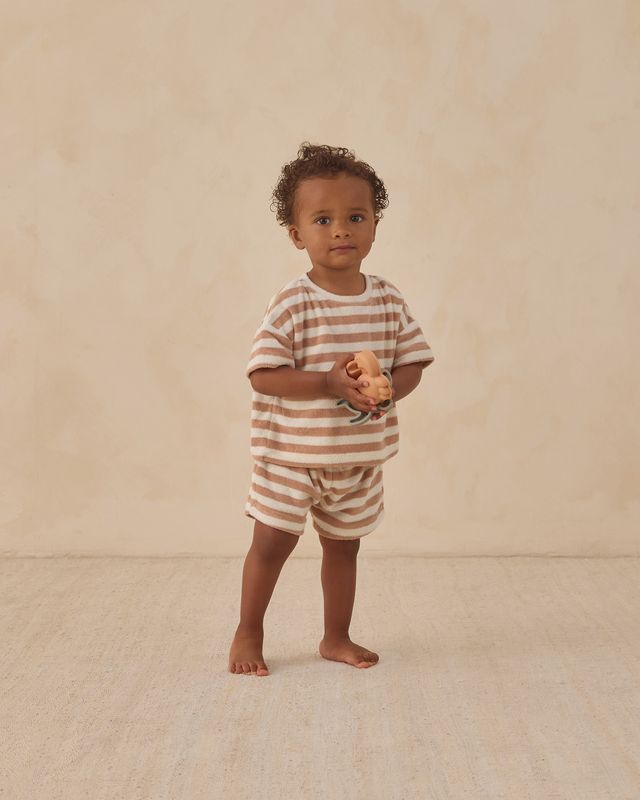 Terry Tee + Short Set Latte Stripe