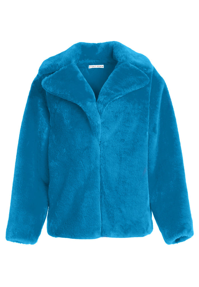 THORA FAUX FUR OVERSIZED COAT - PEACOCK