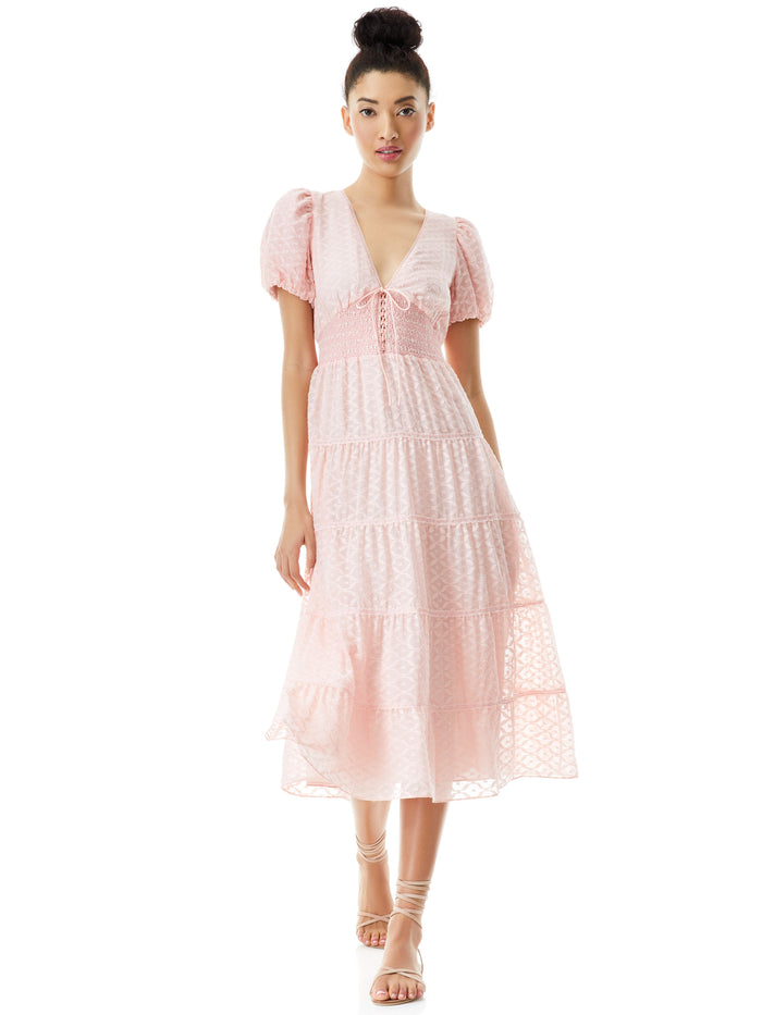 TIA PUFF SLEEVE MIDI DRESS - ENGLISH ROSE