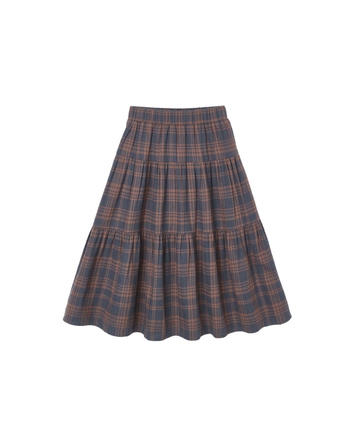 Tiered Midi Skirt- Midnight Plaid