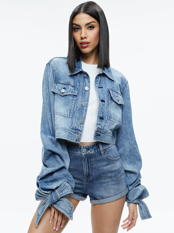 TIFF DENIM JACKET WITH BOW SLEEVE - SULLIVAN VINTAGE BLUE
