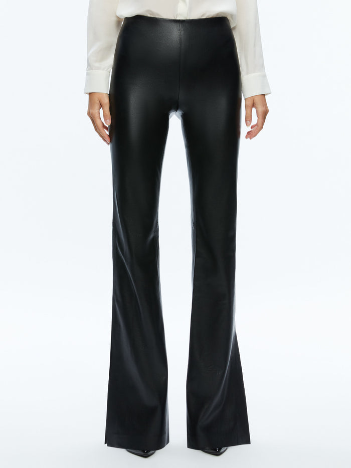 TINA VEGAN LEATHER SPLIT HEM PANT - BLACK
