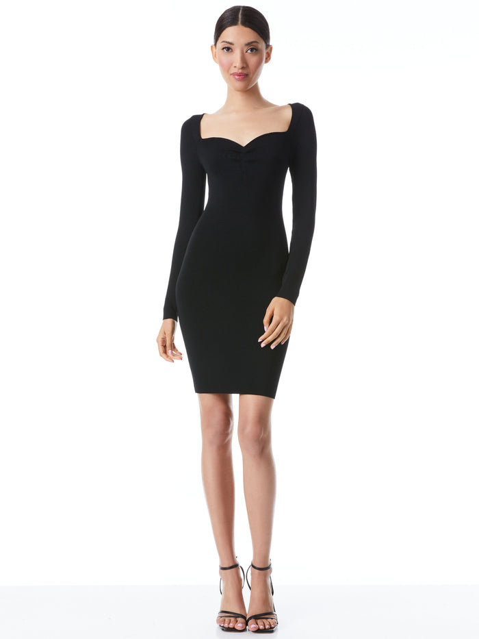 TIVEY RUCHED SWEETHEART NECKLINE DRESS - BLACK