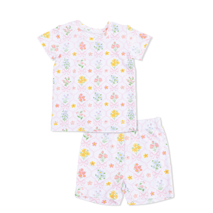 Toddler Short Pajama Set- Spring Blooms Bow Trellis