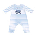 Tractor Applique Long Sleeve Snap Shoulder Romper