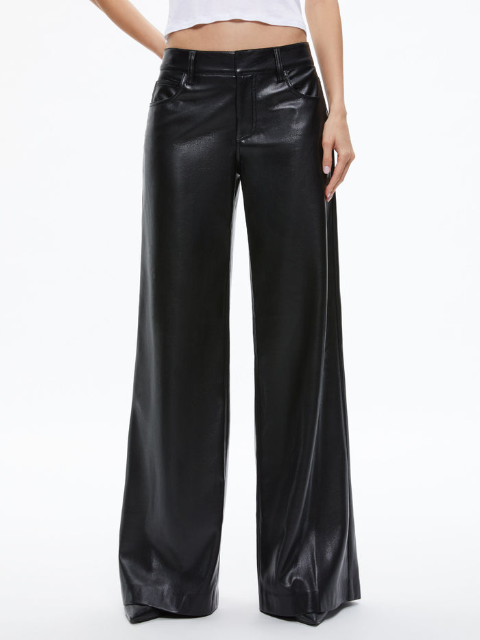 TRISH VEGAN LEATHER WIDE LEG PANT - BLACK