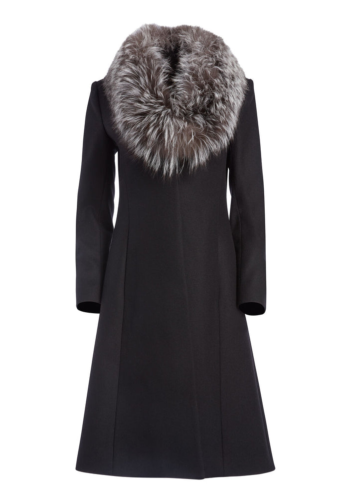 VANCE FLARE COAT WITH FUR COLLAR - BLACK/GREY