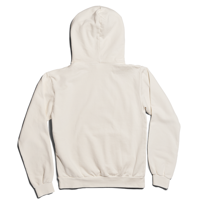 Dagne Dover Hooded Sweatshirt in moonbeam seen from the back.